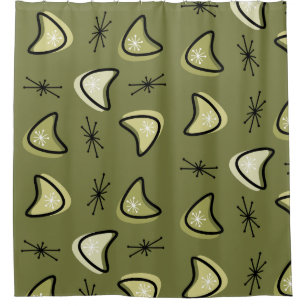 Atomic Boomerangs Sternexplosionen Olive Green Duschvorhang