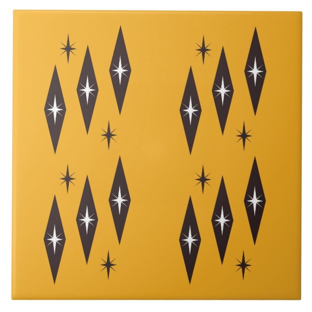 Atomic Diamonds Pattern Orange der 50er Jahre Fliese (Vorderseite)