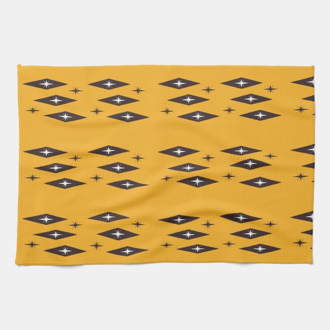 Atomic Diamonds Pattern Orange der 50er Jahre Geschirrtuch (Horizontal)