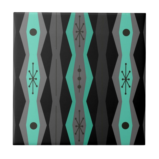 Atomic Era Abstract Columns Black Turquoise Fliese (Vorderseite)