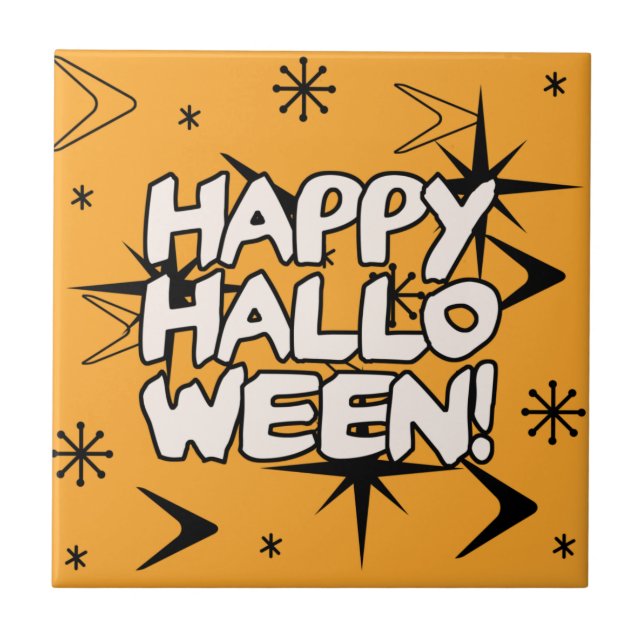 Atomic Era Happy Halloween Fliese (Vorderseite)