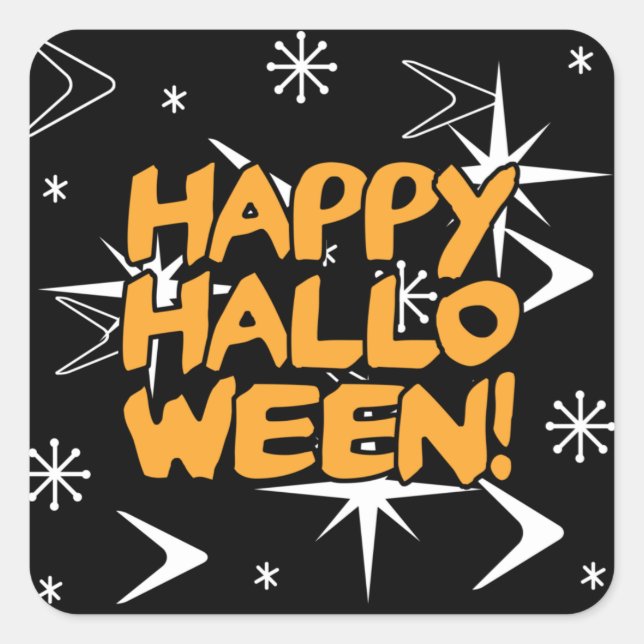 Atomic Era Happy Halloween Quadratischer Aufkleber (Vorderseite)
