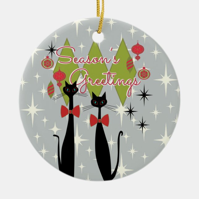 Atomic Era Mid Century Modern Cool Cat Keramik Ornament (Vorne)