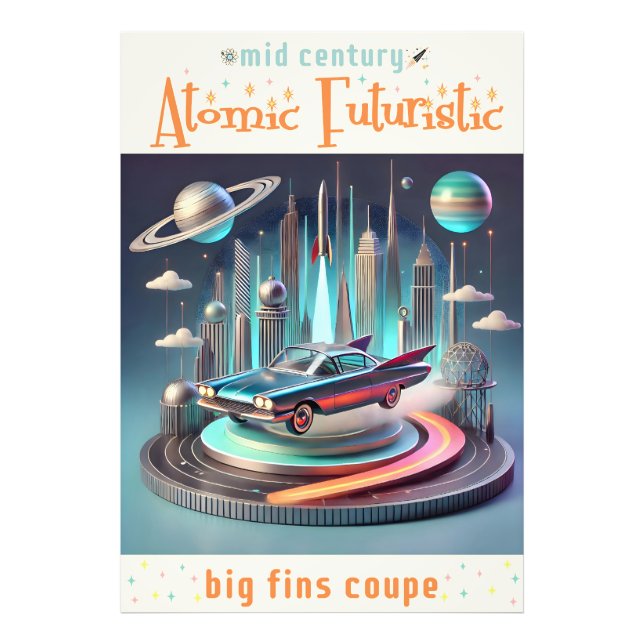 Atomic Futuristic Big Fins Coupe Car Fotodruck (Vorne)