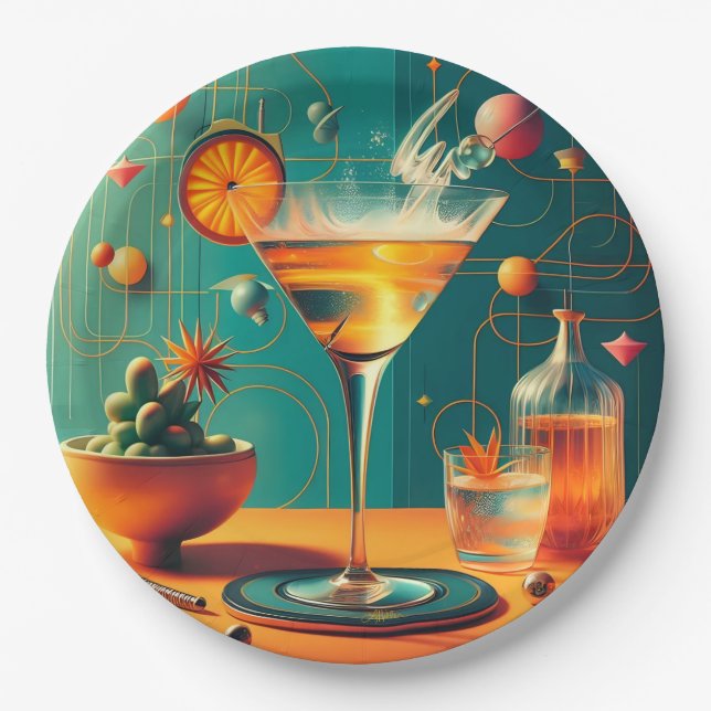 Atomic Futuristic Cosmic Storm Martini Pappteller (Vorderseite)