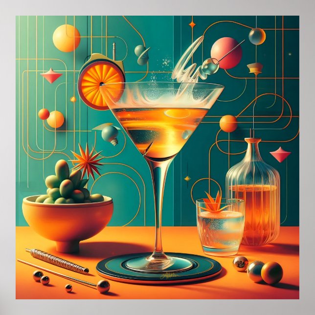 Atomic Futuristic Cosmic Storm Martini Poster (Vorne)