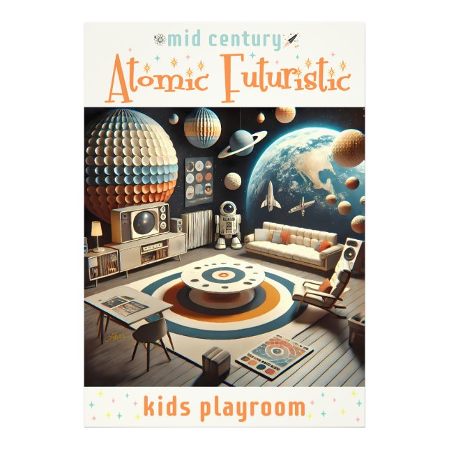 Atomic Futuristic Space Age Kids Playroom Fotodruck (Vorne)