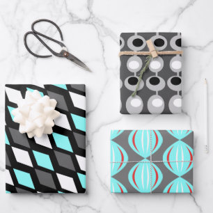 Atomic Gray Trio aus der Mitte des Jahrhunderts Geschenkpapier Set