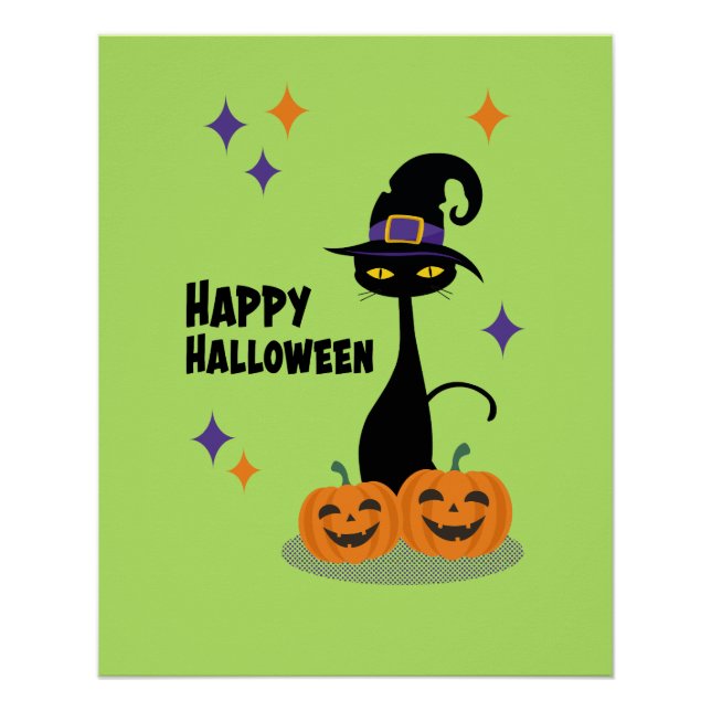 Atomic Halloween Cat Green Poster (Vorderseite)