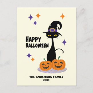 Atomic Halloween Cat Mitte des Jahrhunderts Feiertagspostkarte