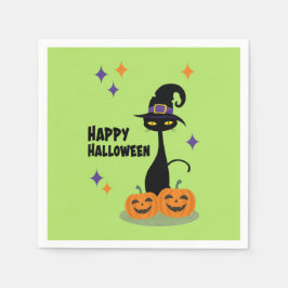 Atomic Halloween Cat Mitte des Jahrhunderts Serviette