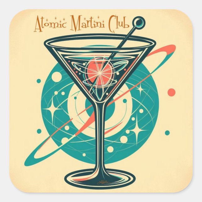 Atomic Martini Club Quadratischer Aufkleber (Vorderseite)
