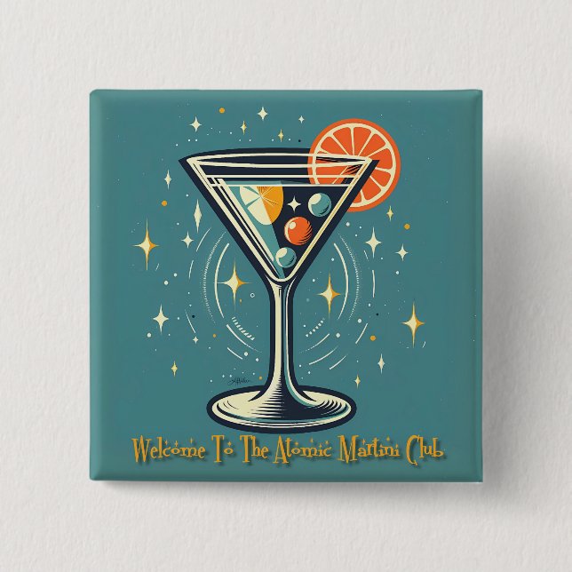 Atomic Martini Club Retro Futuristic Cocktail Button (Vorderseite)