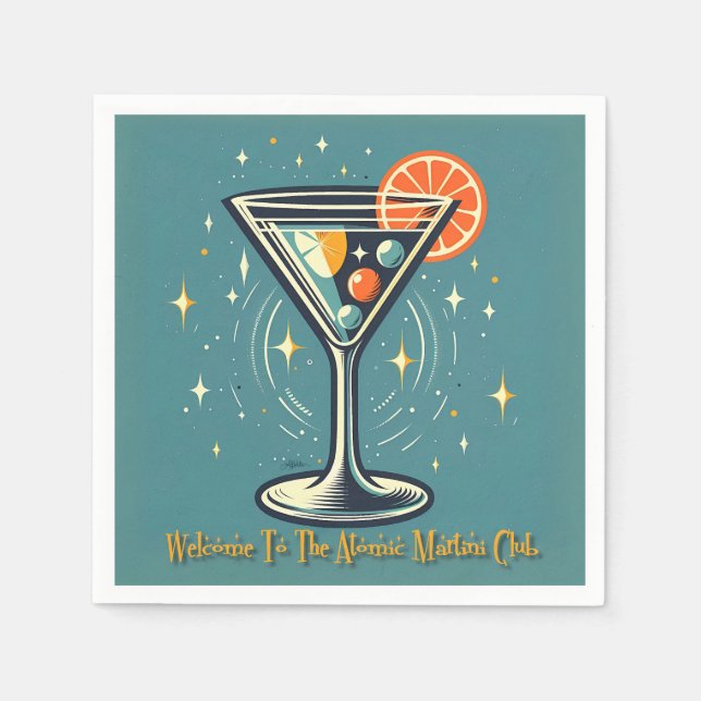 Atomic Martini Club Retro Futuristic Cocktail Serviette (Vorderseite)