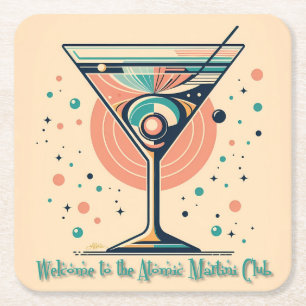 Atomic Martini Club Retro Futuristisches Weltraumz Rechteckiger Pappuntersetzer