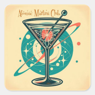 Atomic Martini Club Weltraumzeitalter Quadratischer Aufkleber