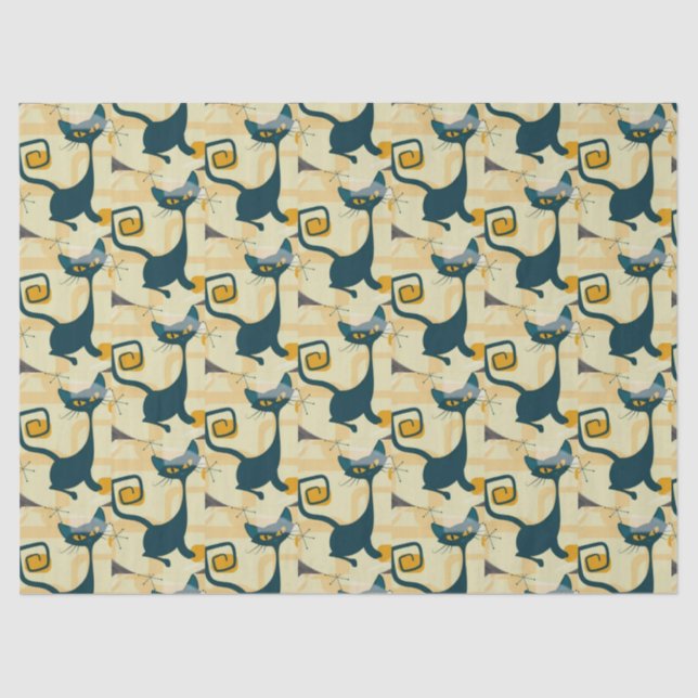 Atomic Mid Century Black Cat Sternexplosion Decoup Seidenpapier (Vorderseite)