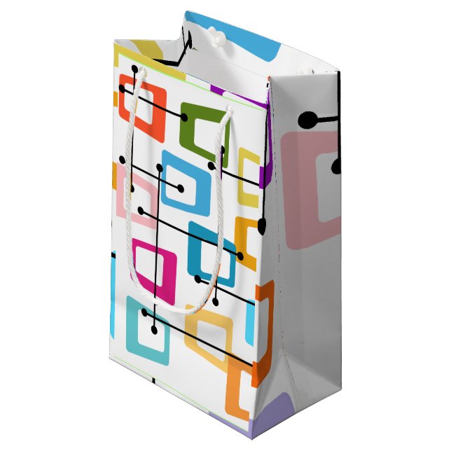 Atomic Mid Century Modern Kleine Geschenktüte (Vorderseite Schrägansicht)