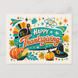 Atomic Mid Century Thanksgiving Turkey Pumpkin Feiertagspostkarte