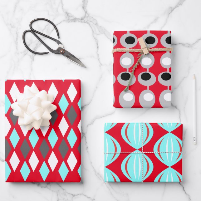 Atomic Patterns aus der Mitte des Jahrhunderts auf Geschenkpapier Set (Vorderseite)