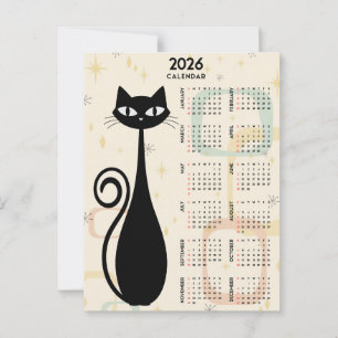 Atomic Retro Black Cat Mid Century 2026 Kalender Postkarte