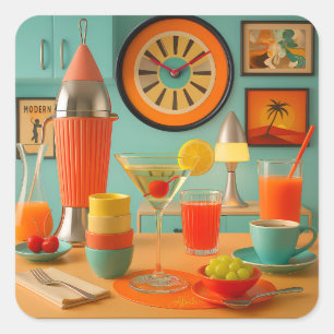 Atomic Retro Futuristische Martini Frühstücksbar Quadratischer Aufkleber