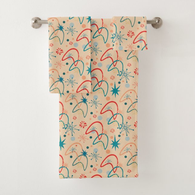 Atomic Retro-Muster der 50er Jahre Badhandtuch Set (Insitu)
