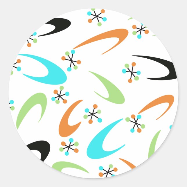 Atomic Round Stickers aus der Mitte des Jahrhunder (Vorderseite)