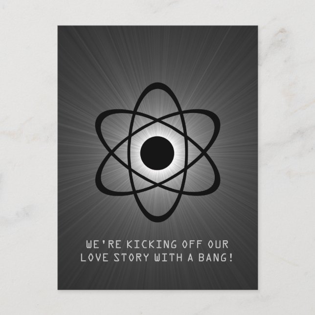 Atomic Save the Date Postcard, grau Ankündigungspostkarte (Vorderseite)
