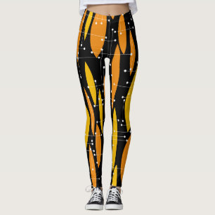 Atomic, schwarz-orange geometrisches Muster. Leggings