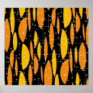 Atomic, schwarz-orange geometrisches Muster. Poster