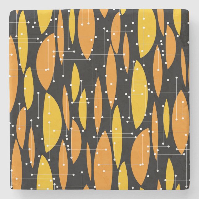 Atomic, schwarz-orange geometrisches Muster. Steinuntersetzer (Vorderseite)