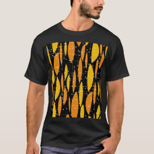 Atomic, schwarz-orange geometrisches Muster. T-Shirt