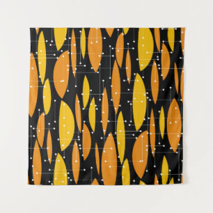 Atomic, schwarz-orange geometrisches Muster. Wandteppich