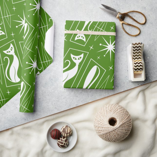 Atomic Star Cat MidCentury Modern Christmas MCM Geschenkpapier (Kunsthandwerk)