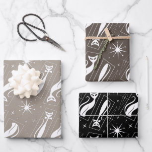 Atomic Star Cat MidCentury Modern Christmas MCM Geschenkpapier Set