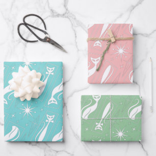Atomic Star Cat MidCentury Modern Christmas Pastel Geschenkpapier Set
