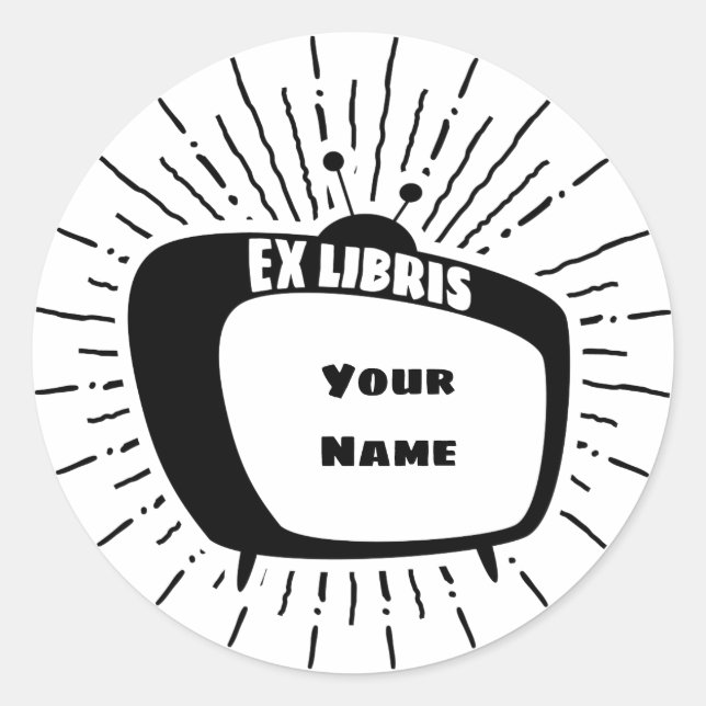 Atomic Style TV Ex Libris Buchzeichen (schwarz) Runder Aufkleber (Vorderseite)