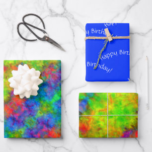 [Atomic Tie-Dye] Set of Psychedelic Rainbow Color Geschenkpapier Set