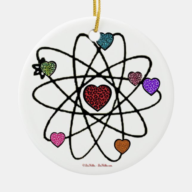Atomic Valentine Leopard Print Hearts Keramik Ornament (Vorne)