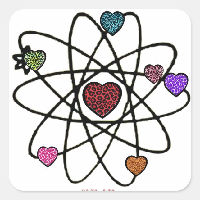 Atomic Valentine Leopard Print Hearts Quadratischer Aufkleber (Vorderseite)