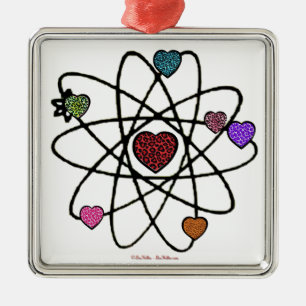 Atomic Valentine Leopard Print Hearts Silbernes Ornament