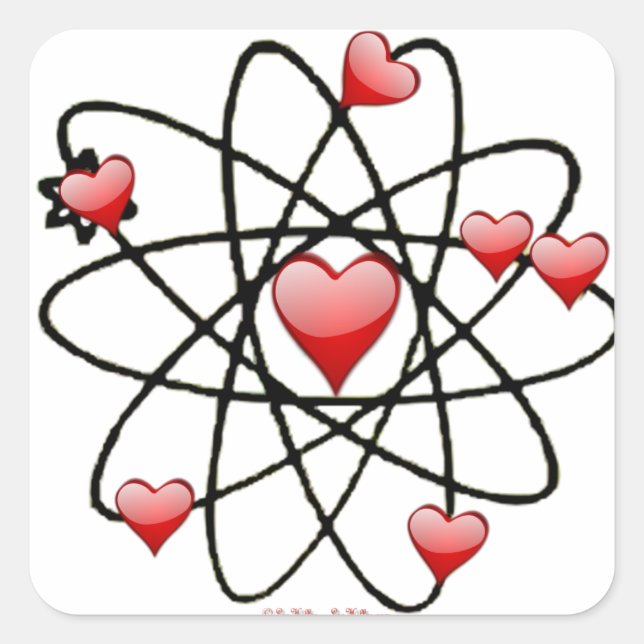 Atomic Valentine Red Hearts Quadratischer Aufkleber (Vorderseite)