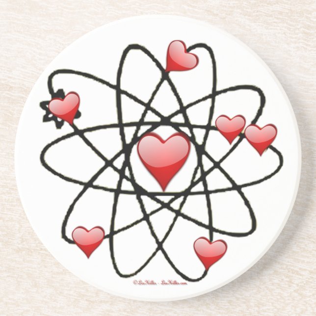 Atomic Valentine Red Hearts Sandstein Untersetzer (Vorne)