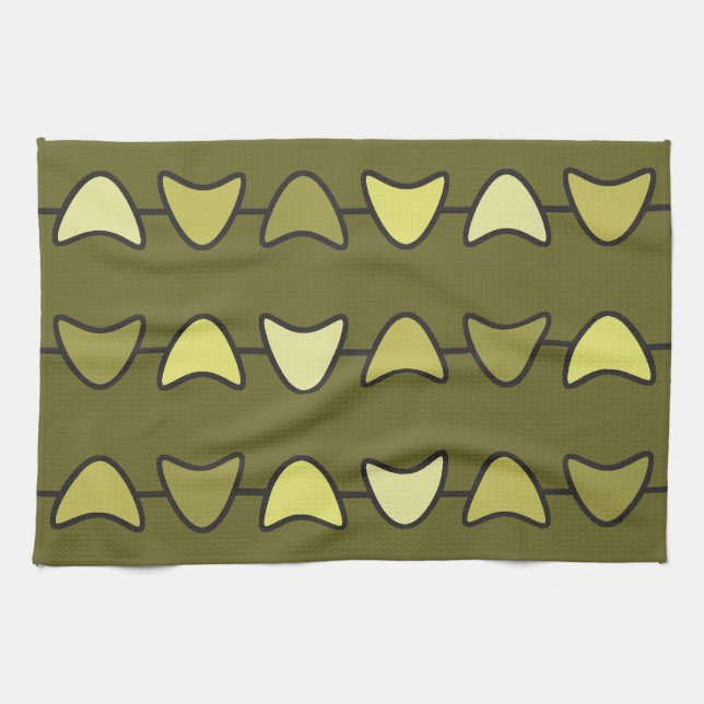 Atomische Ära Boomerangs Olive Green Geschirrtuch (Horizontal)