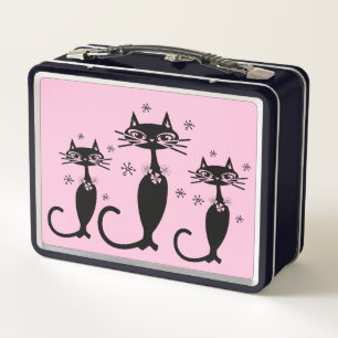 ATOMISCHE SCHWARZE KATZPINK METAL LUNCHBOXE METALL BROTDOSE