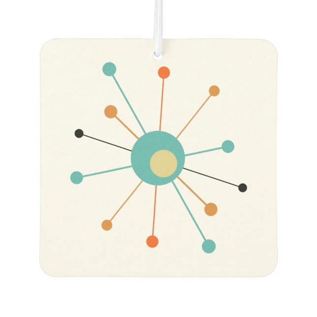 Atomische Sternexplosion Orange Aqua Blue Mid Mod Autolufterfrischer (Vorderseite)