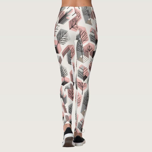 Atomisches Rosa-Graues Patchwork-Baum-Prisma-Muste Leggings (Rückseite)