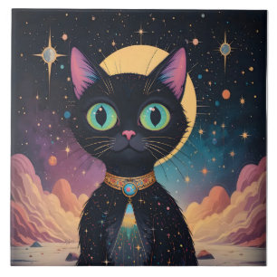Atomistische futuristische kosmische schwarze Katz Fliese
