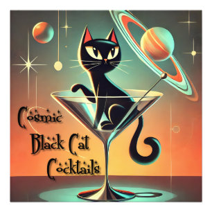 Atomistische futuristische kosmische schwarze Katz Fotodruck